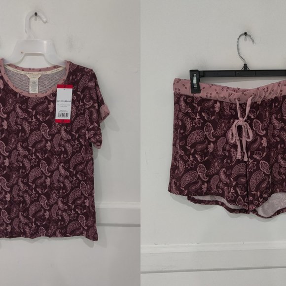 NWoT Lucky Brand Womens 2 Piece Drawstring Pajama Set Burgundy Size M $85 FFF005 - Picture 1 of 5